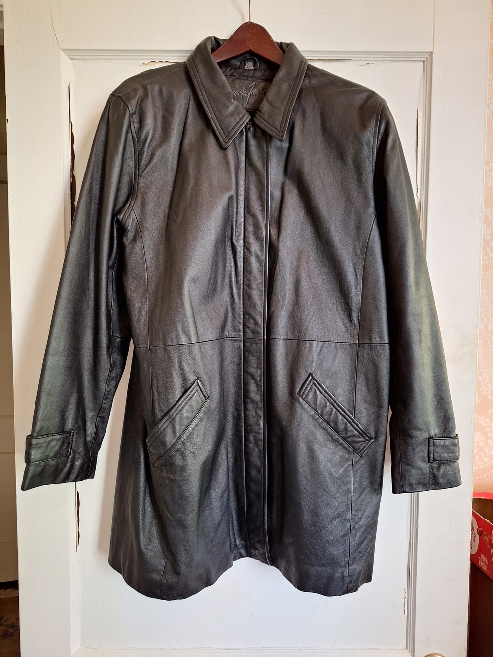 VTG Jacqueline Ferrar Womens Black Leather Jacket Padded Shoulders Lined Sz L